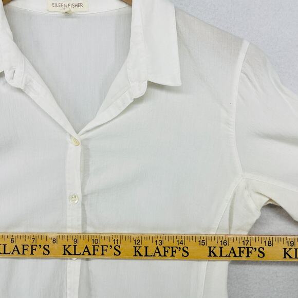 EILEEN FISHER Top S Cotton Woven Jersey Panels Shirt Button Up Long Sleeve White - Picture 11 of 13